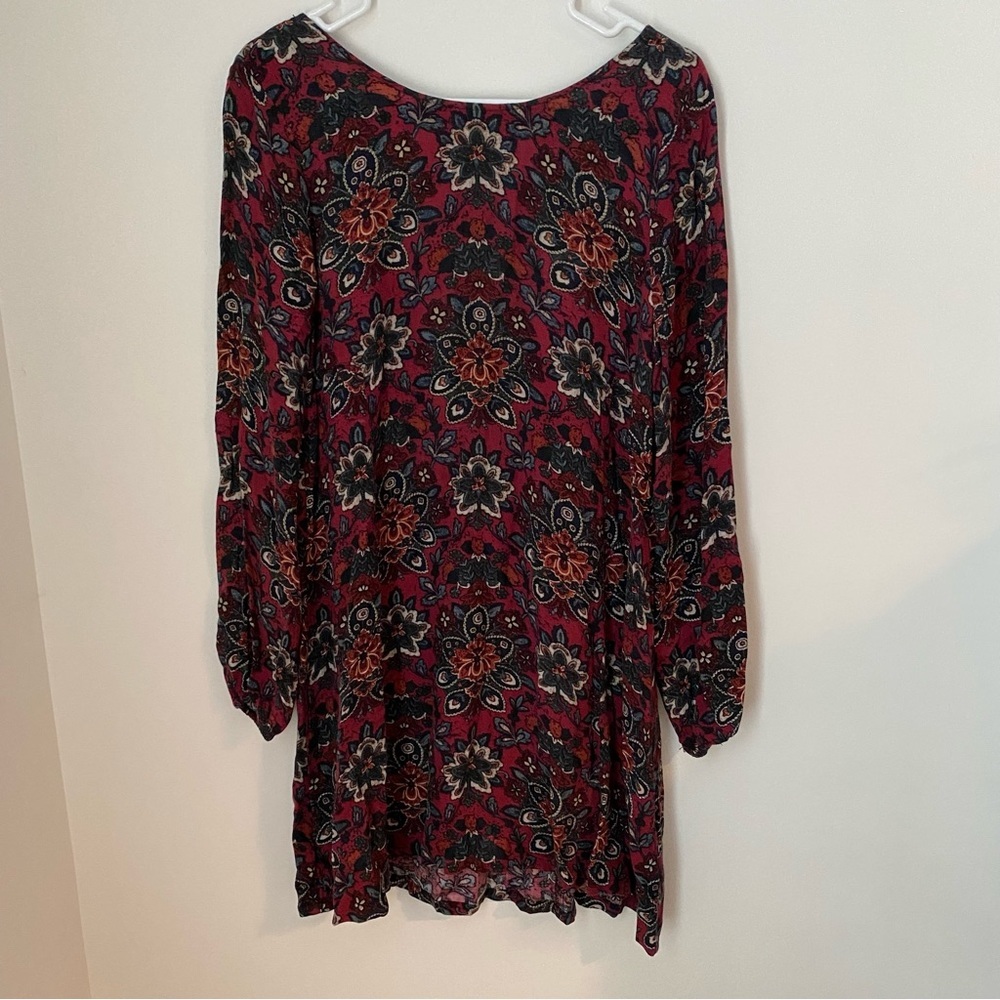 Abercrombie Burgundy Print Long Sleeve with Open Back Short Dress